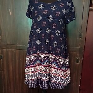 Navy Blue Patterned Dress